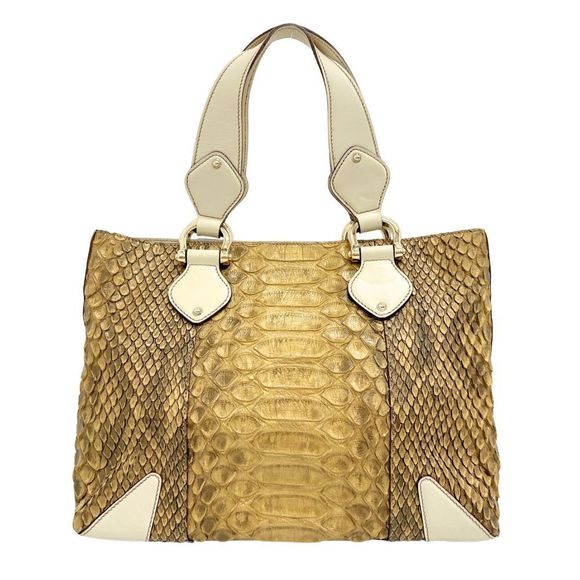 GUCCI Handbag Python Leather Brown Button - Picture 1 of 8